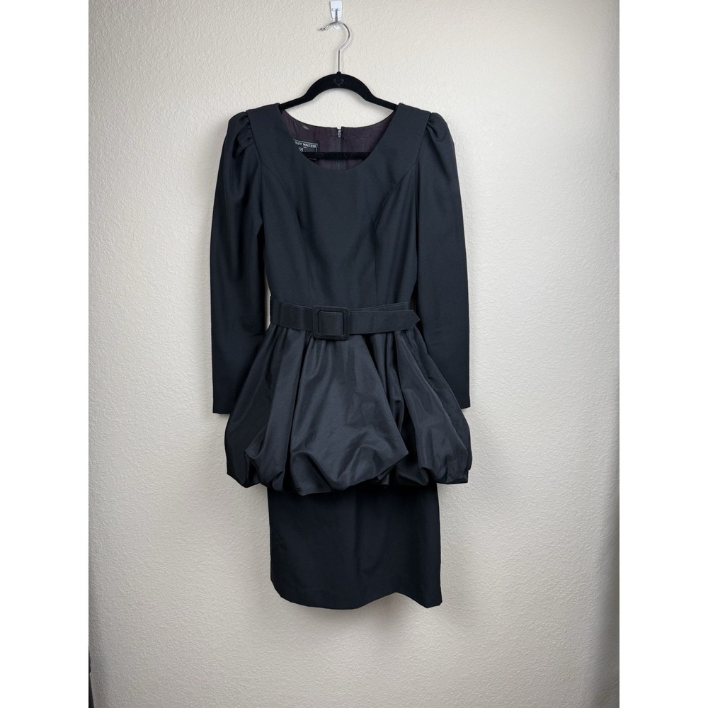 Vtg Peplum Bubble Hem Black Dress Huey Waltzer Darcy Sz 7/8 LBD Formal‎ Evening